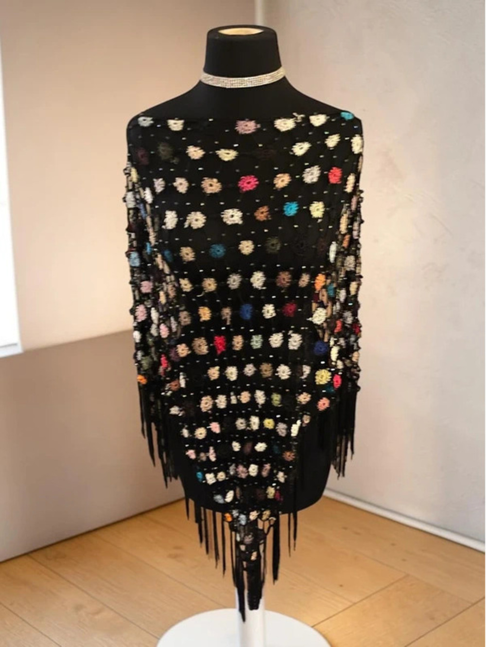 Crochet Shawl/Poncho with Multi-Color Beadeds